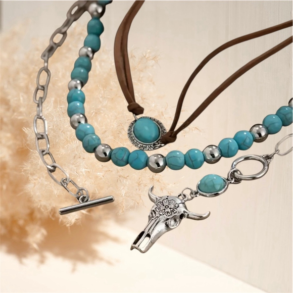 Jewelry - Restocked! 3 Piece Western Turquoise Necklace Set w Steer Skull